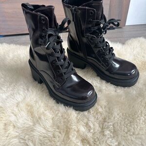 Guess Juel Women’s Burgandy/Black Patent Platform Combat Boots